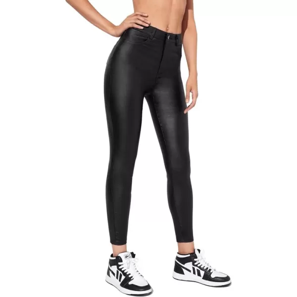SweatyRocks Women's High Waist Skinny Jeans PU Leather Stretch Leggings Pants