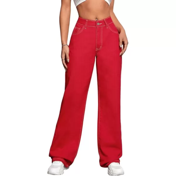 SweatyRocks Women's High Waist Zipper Solid Denim Pants Casual Straight Leg Jeans Pants Trousers