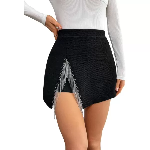 SweatyRocks Women's High Waisted Asymmetrical Wrap Hem Glitter Skorts Skirt with Shorts