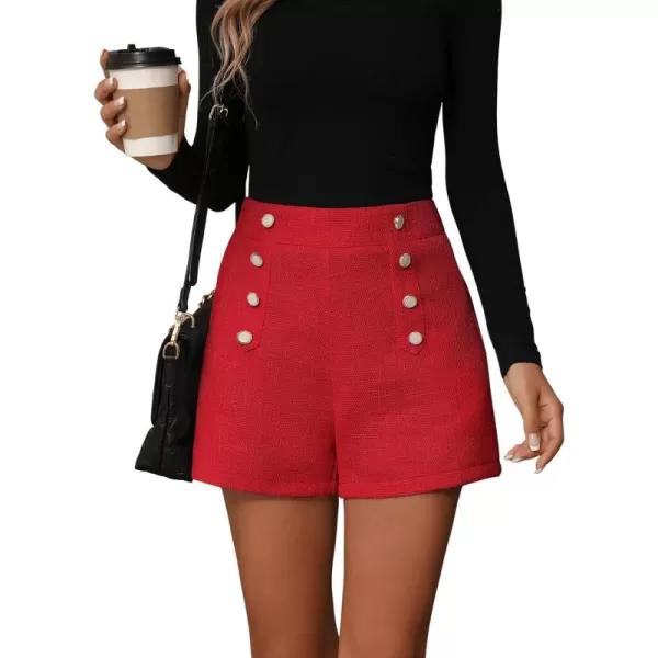 SweatyRocks Women's High Waisted Button Front Tweed Shorts Casual Wide Leg Short Pants