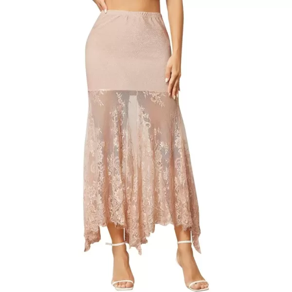 SweatyRocks Women's High Waisted Floral Lace Sheer Mesh Mermaid Maxi Skirt