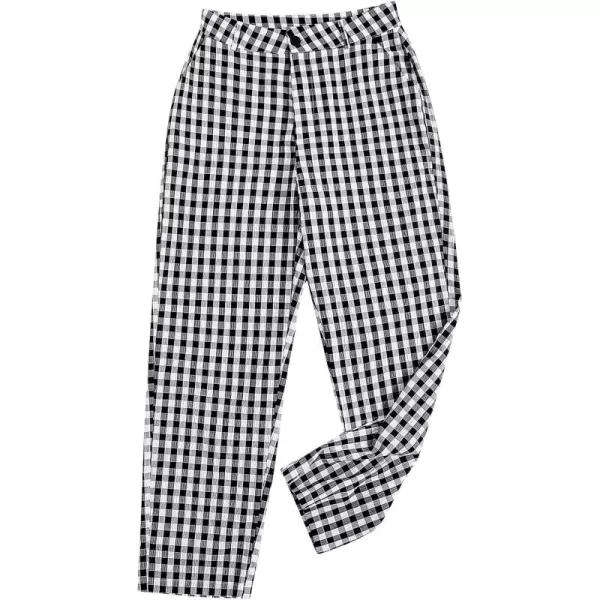 SweatyRocks Women's High Waisted Plaid Straight Leg Cropped Pants Gingham Trousers with Pockets