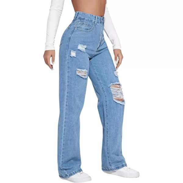 SweatyRocks Women's High Waisted Ripped Boyfriend Jeans Distressed Denim Pants with Pockets
