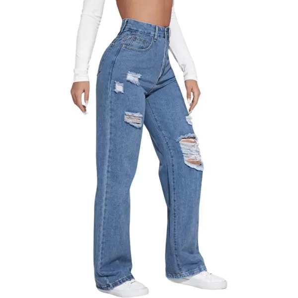 SweatyRocks Women's High Waisted Ripped Boyfriend Jeans Distressed Denim Pants with Pockets