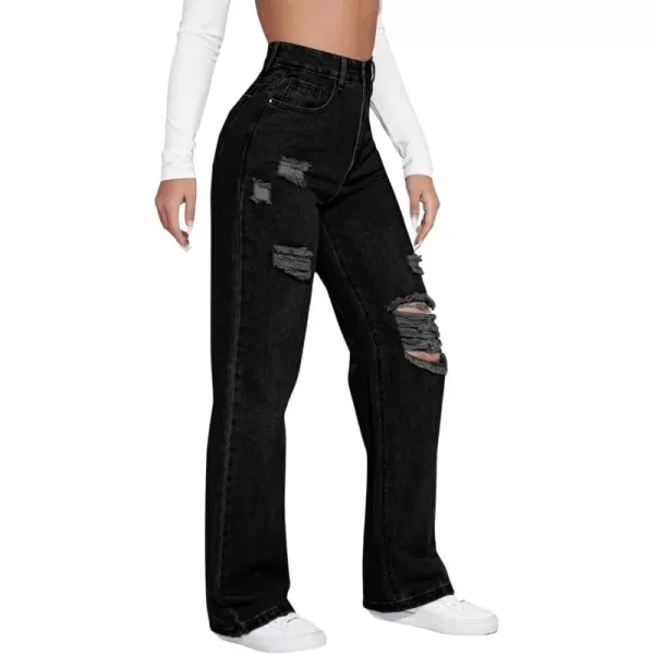SweatyRocks Women's High Waisted Ripped Boyfriend Jeans Distressed Denim Pants with Pockets
