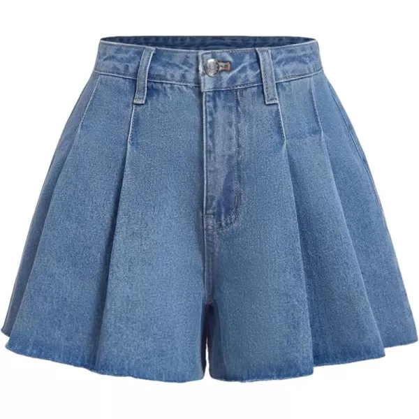 SweatyRocks Women's High Waisted Wide Leg Denim Shorts Casual Pleated Loose Short Jean