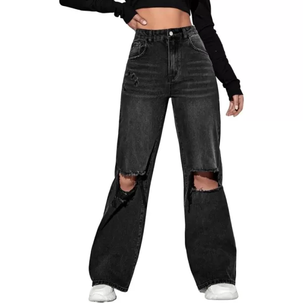 SweatyRocks Women's High Waisted Wide Leg Jeans Casual Loose Ripped Denim Pants
