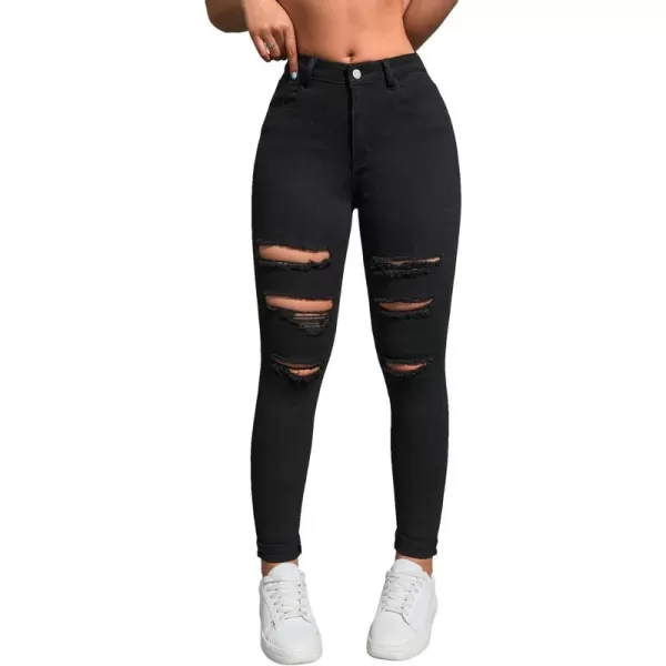 SweatyRocks Women's Hight Waisted Stretch Ripped Skinny Jeans Distressed Denim Pants
