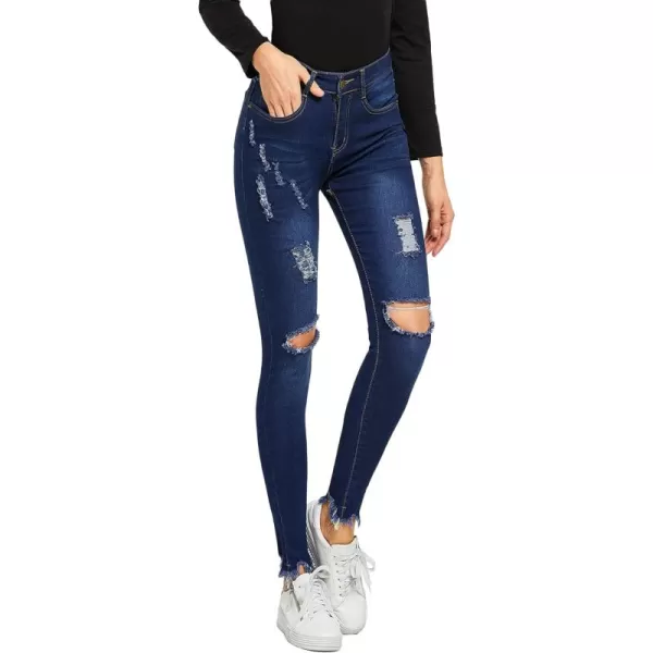 SweatyRocks Women's Hight Waisted Stretch Ripped Skinny Jeans Distressed Denim Pants