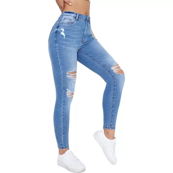 SweatyRocks Women's Hight Waisted Stretch Ripped Skinny Jeans Distressed Denim Pants