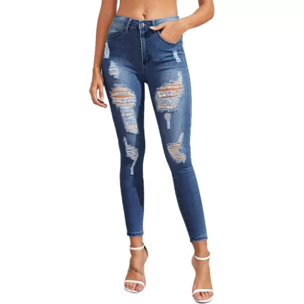 SweatyRocks Women's Hight Waisted Stretch Ripped Skinny Jeans Distressed Denim Pants
