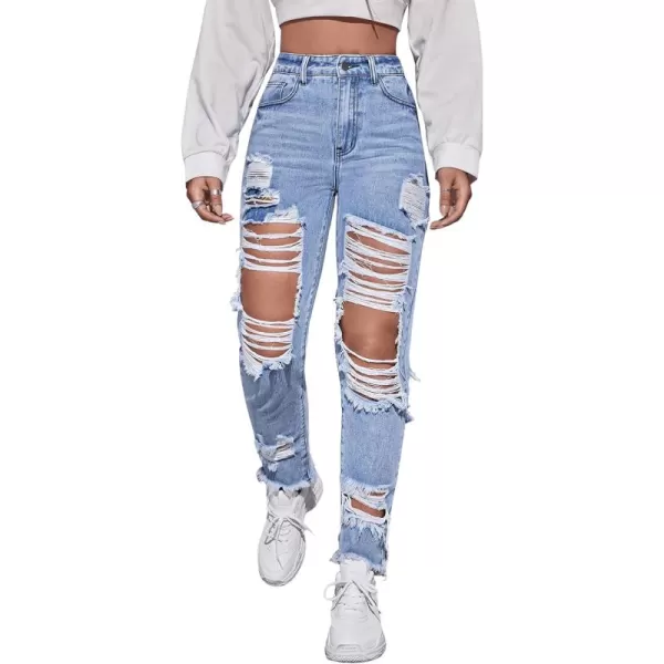 SweatyRocks Women's Hight Waisted Stretch Ripped Skinny Jeans Distressed Denim Pants