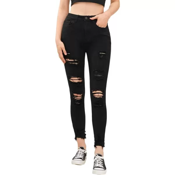 SweatyRocks Women's Hight Waisted Stretch Ripped Skinny Jeans Distressed Denim Pants