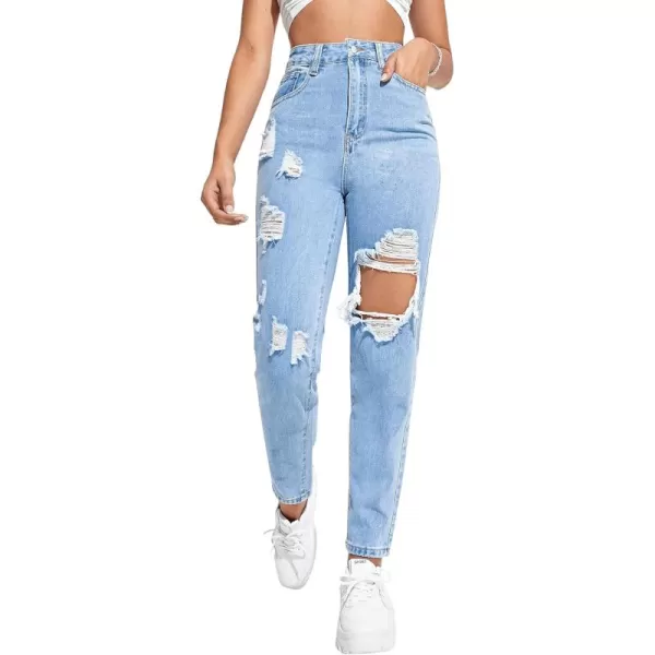 SweatyRocks Women's Hight Waisted Stretch Ripped Skinny Jeans Distressed Denim Pants