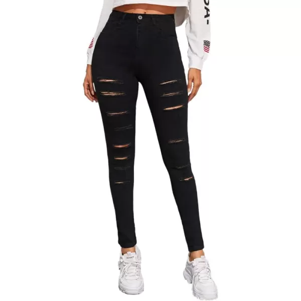 SweatyRocks Women's Hight Waisted Stretch Ripped Skinny Jeans Distressed Denim Pants