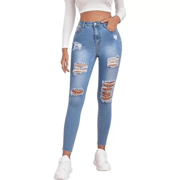 SweatyRocks Women's Hight Waisted Stretch Ripped Skinny Jeans Distressed Denim Pants