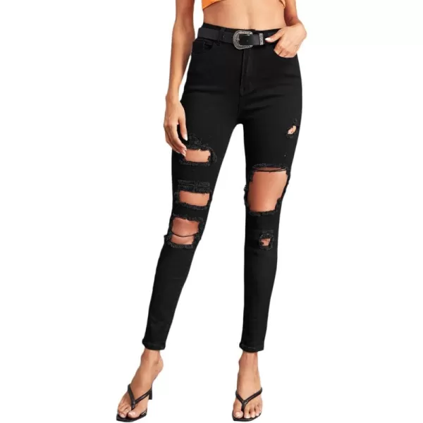 SweatyRocks Women's Hight Waisted Stretch Ripped Skinny Jeans Distressed Denim Pants