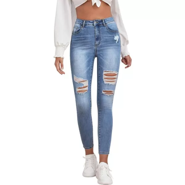 SweatyRocks Women's Hight Waisted Stretch Ripped Skinny Jeans Distressed Denim Pants