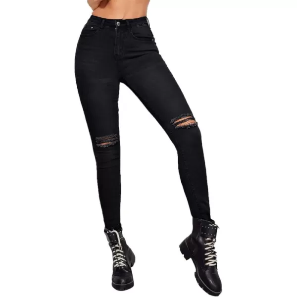 SweatyRocks Women's Hight Waisted Stretch Ripped Skinny Jeans Distressed Denim Pants