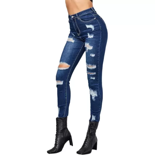 SweatyRocks Women's Hight Waisted Stretch Ripped Skinny Jeans Distressed Denim Pants