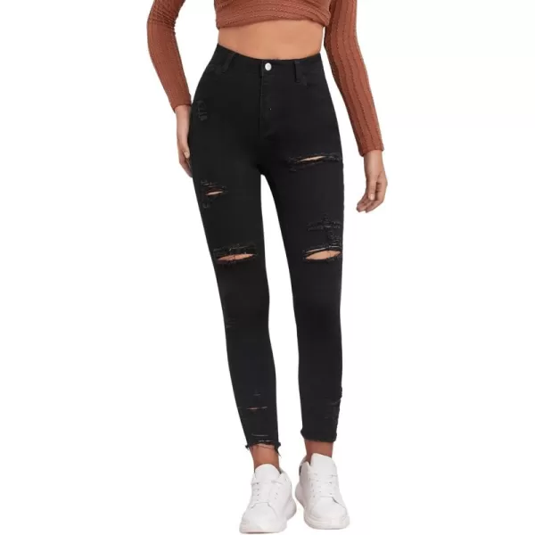 SweatyRocks Women's Hight Waisted Stretch Ripped Skinny Jeans Distressed Denim Pants