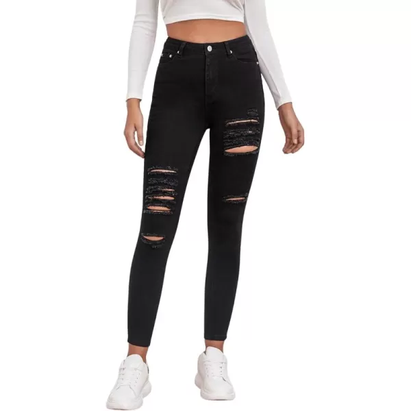 SweatyRocks Women's Hight Waisted Stretch Ripped Skinny Jeans Distressed Denim Pants