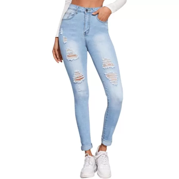 SweatyRocks Women's Hight Waisted Stretch Ripped Skinny Jeans Distressed Denim Pants