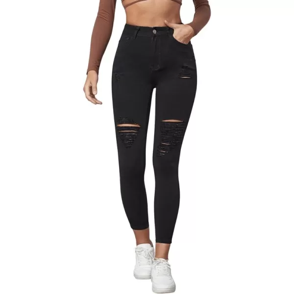 SweatyRocks Women's Hight Waisted Stretch Ripped Skinny Jeans Distressed Denim Pants