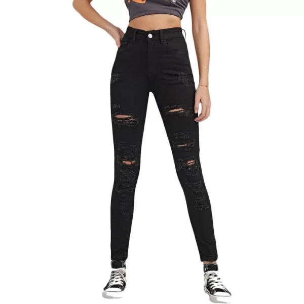 SweatyRocks Women's Hight Waisted Stretch Ripped Skinny Jeans Distressed Denim Pants