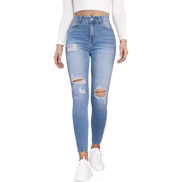 SweatyRocks Women's Hight Waisted Stretch Ripped Skinny Jeans Distressed Denim Pants