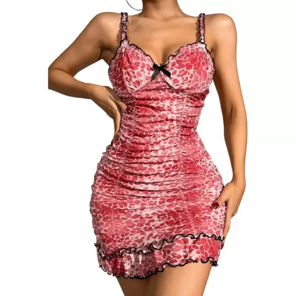 SweatyRocks Women's Lace Chemise Nightgown Allover Print Sleepwear Mesh Nightdress