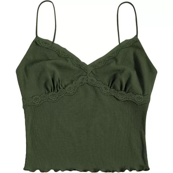 SweatyRocks Women's Lace Patchwork Spaghetti Strap Crop Cami Cute Ribbed Knit Slim Fit V Neck Camisole Tank Tops