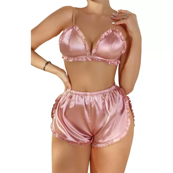 SweatyRocks Women's Lace Trim Underwear Lingerie Straps Bralette and Panty Set