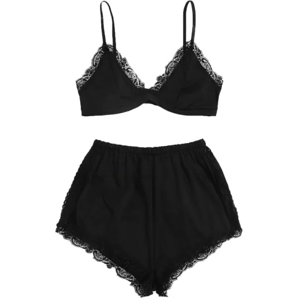SweatyRocks Women's Lace Trim Underwear Lingerie Straps Bralette and Panty Set