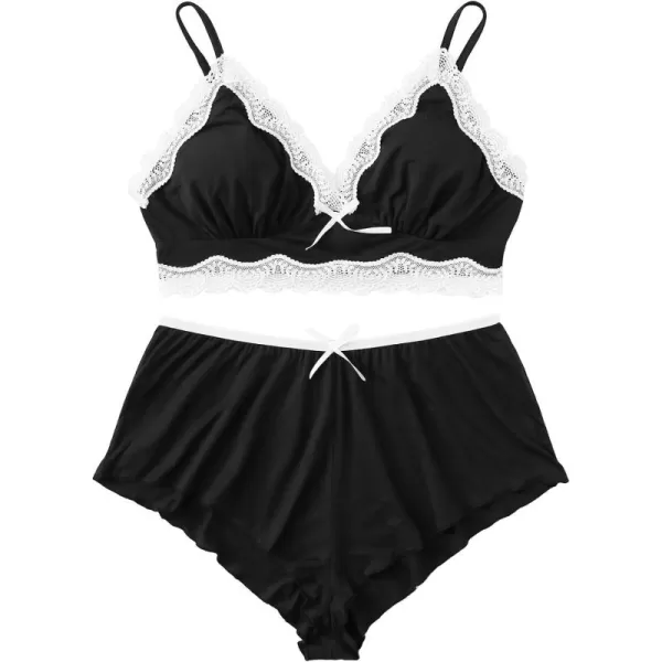 SweatyRocks Women's Lace Trim Underwear Lingerie Straps Bralette and Panty Set