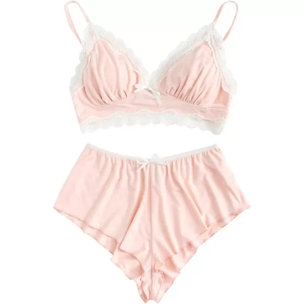 SweatyRocks Women's Lace Trim Underwear Lingerie Straps Bralette and Panty Set