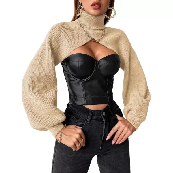 SweatyRocks Women's Lantern Sleeve Turtleneck High Neck Pullover Sweater Super Crop Top