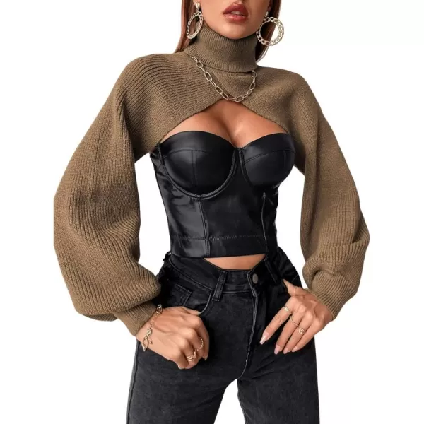 SweatyRocks Women's Lantern Sleeve Turtleneck High Neck Pullover Sweater Super Crop Top