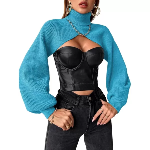 SweatyRocks Women's Lantern Sleeve Turtleneck High Neck Pullover Sweater Super Crop Top