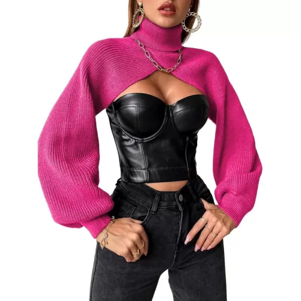 SweatyRocks Women's Lantern Sleeve Turtleneck High Neck Pullover Sweater Super Crop Top