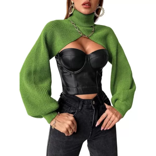 SweatyRocks Women's Lantern Sleeve Turtleneck High Neck Pullover Sweater Super Crop Top