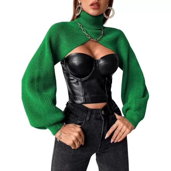 SweatyRocks Women's Lantern Sleeve Turtleneck High Neck Pullover Sweater Super Crop Top