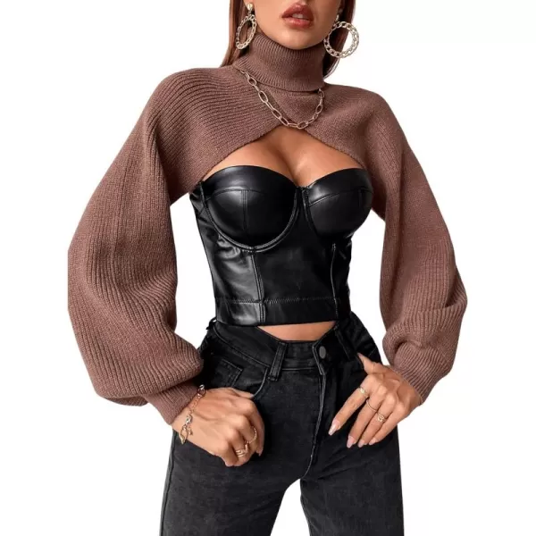 SweatyRocks Women's Lantern Sleeve Turtleneck High Neck Pullover Sweater Super Crop Top