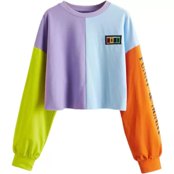 SweatyRocks Women's Letter Print Color Block Crop Sweatshirt Long Sleeve Pullover Tops