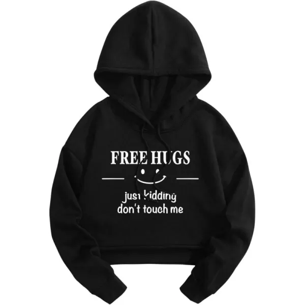 SweatyRocks Women's Letter Print Long Sleeve Drop Shoulder Pocket Front Drawstring Hooded Sweatshirts