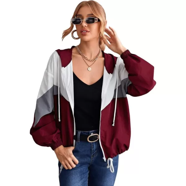 SweatyRocks Women's Lightweight Windbreaker Patchwork Zipper Sport Jacket Coat Outerwear