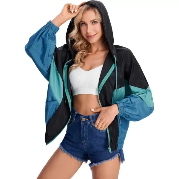 SweatyRocks Women's Lightweight Windbreaker Patchwork Zipper Sport Jacket Coat Outerwear