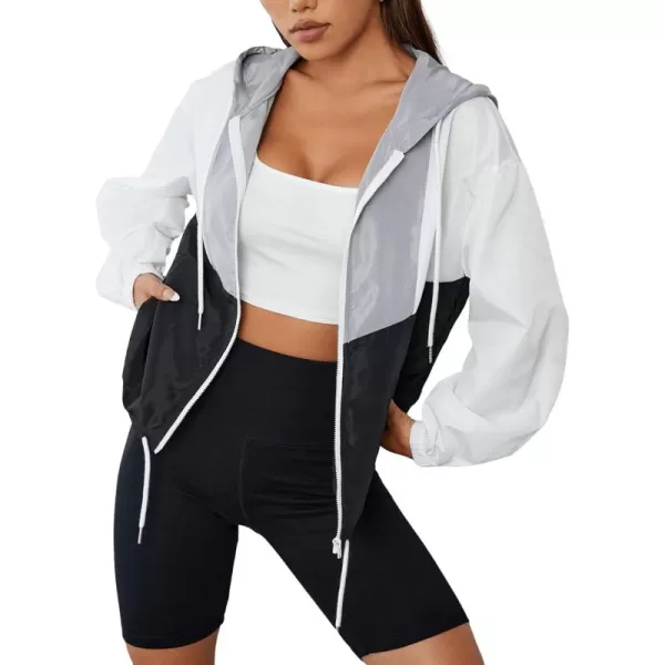 SweatyRocks Women's Lightweight Windbreaker Patchwork Zipper Sport Jacket Coat Outerwear