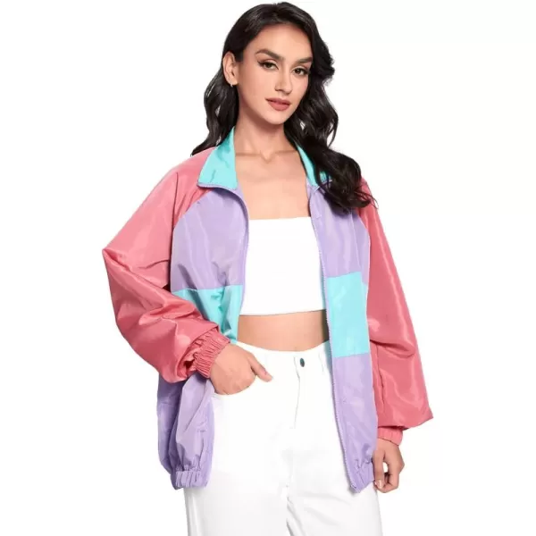 SweatyRocks Women's Lightweight Windbreaker Patchwork Zipper Sport Jacket Coat Outerwear