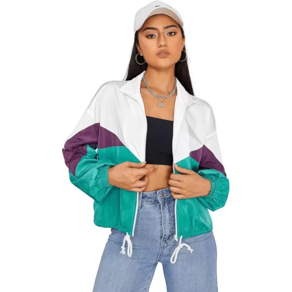 SweatyRocks Women's Lightweight Windbreaker Patchwork Zipper Sport Jacket Coat Outerwear